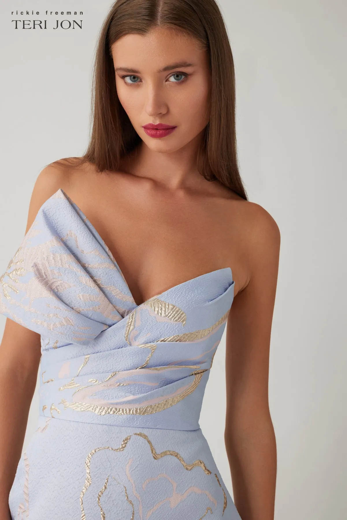 Metallic Jacquard Strapless Side Bow A Line Skirt Gown sold by Teri Jon product image thumbnail 3