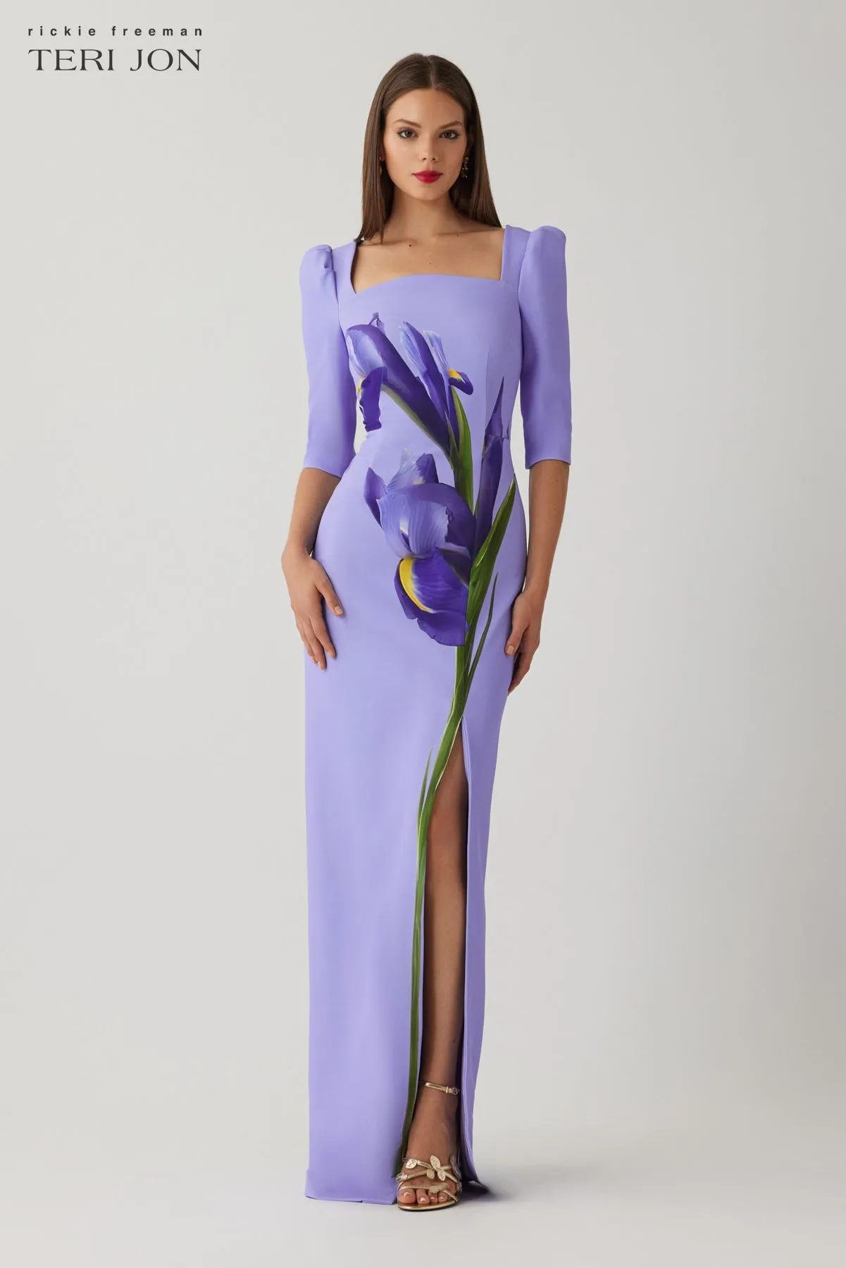 Crepe Digital Flower Print Column Gown sold by Teri Jon