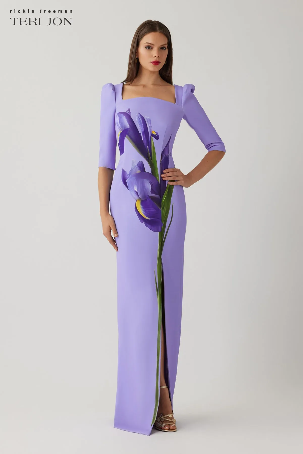 Crepe Digital Flower Print Column Gown sold by Teri Jon product image thumbnail 2