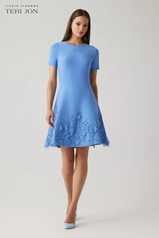 Knit Short Sleeve Lace Hem Dress made by Teri Jon
