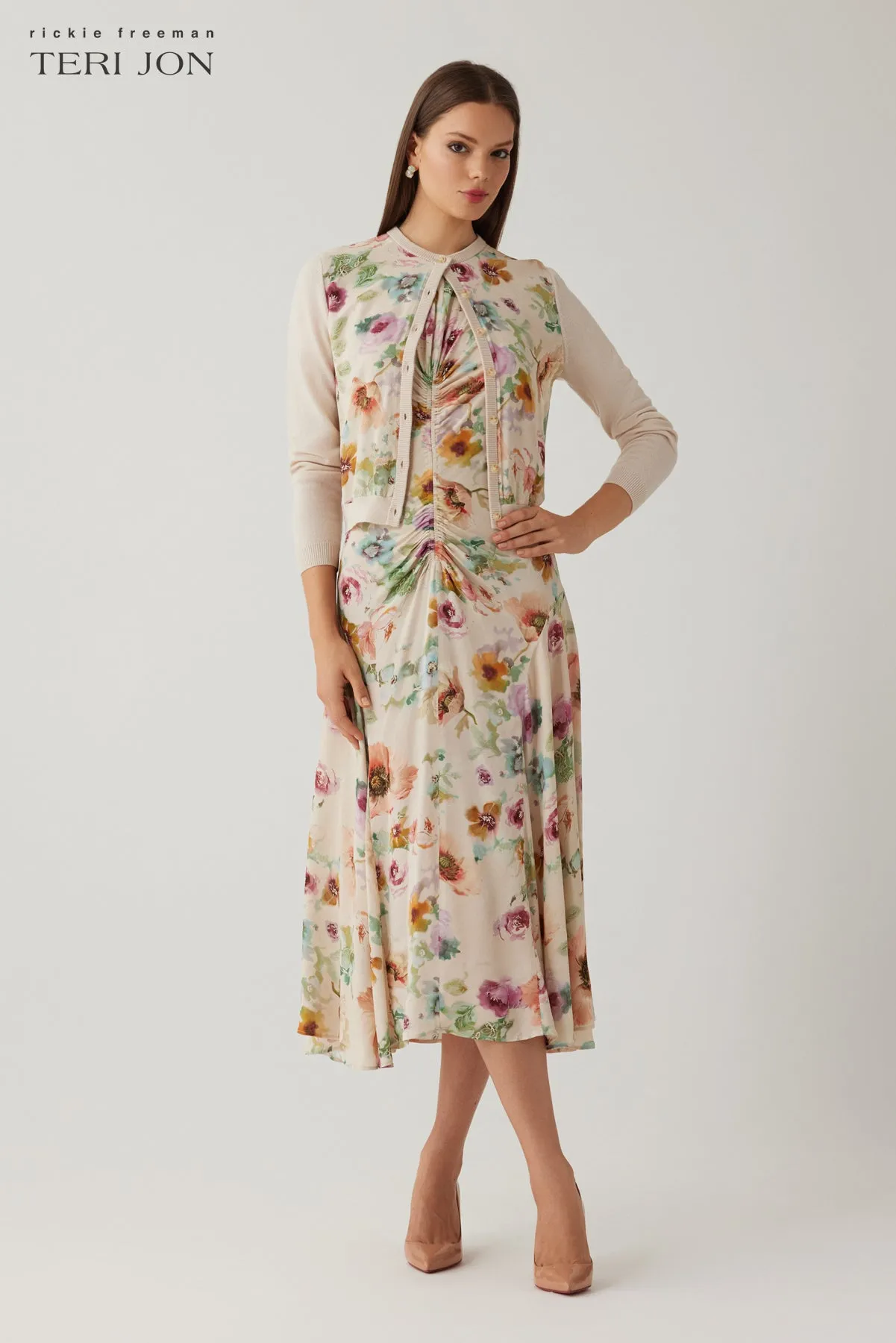 Knit Chiffon Print Cardigan sold by Teri Jon