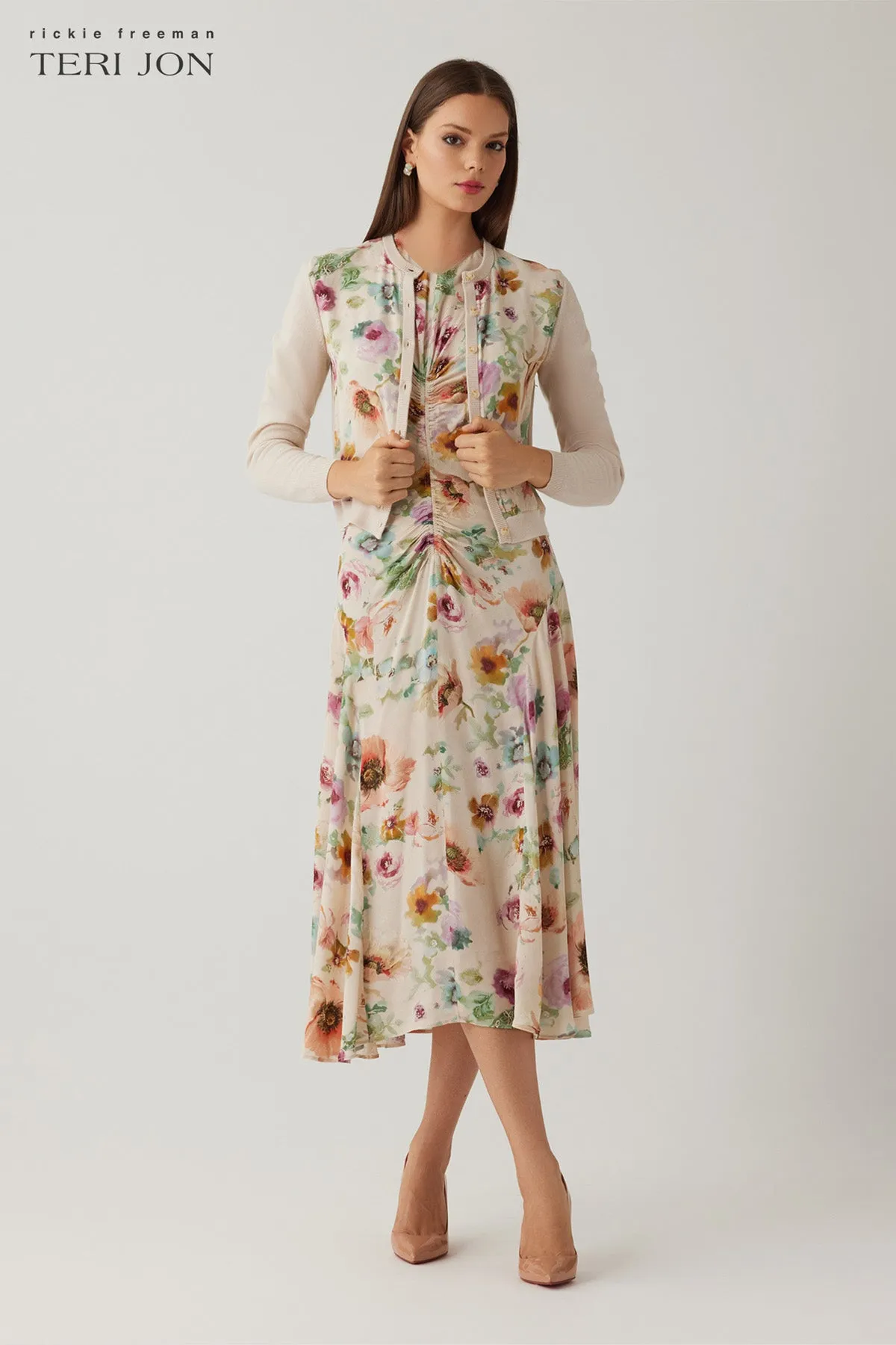 Knit Chiffon Print Cardigan sold by Teri Jon product image thumbnail 2