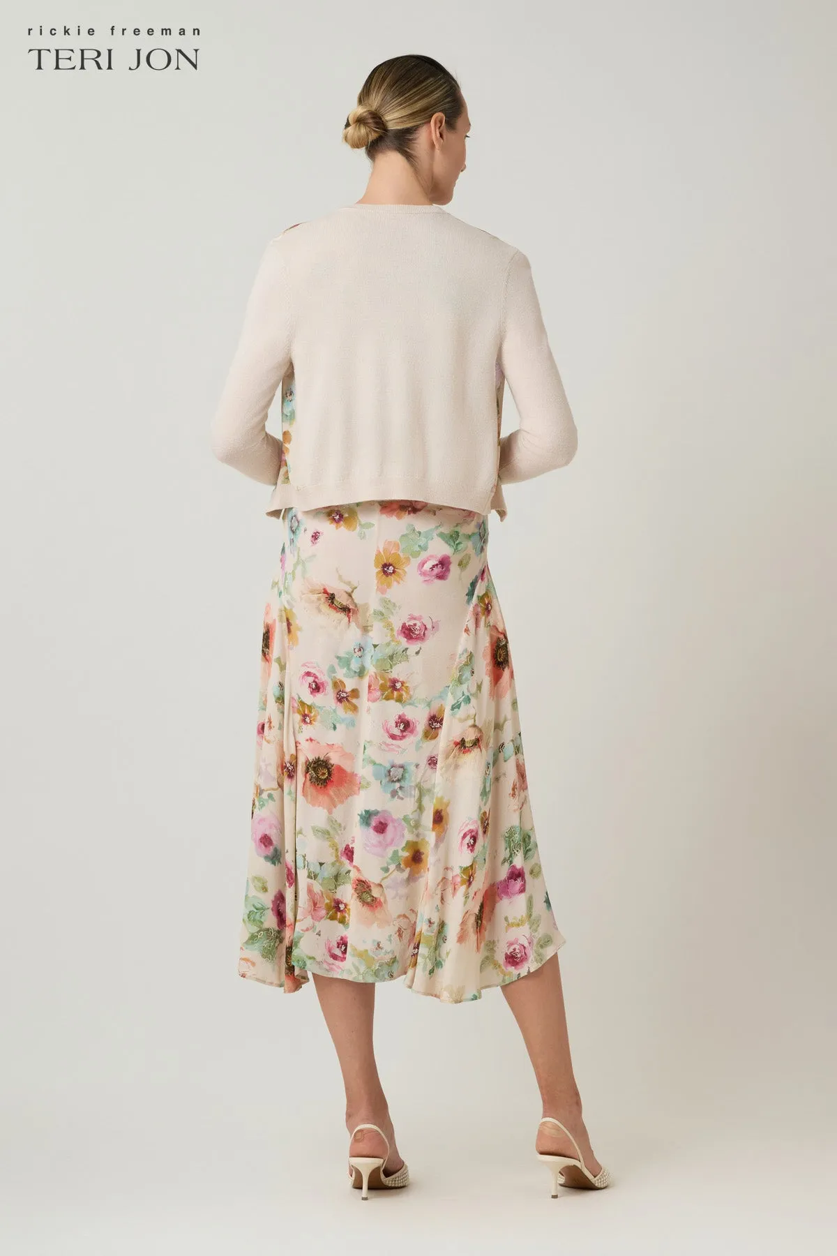 Knit Chiffon Print Cardigan sold by Teri Jon product image thumbnail 3