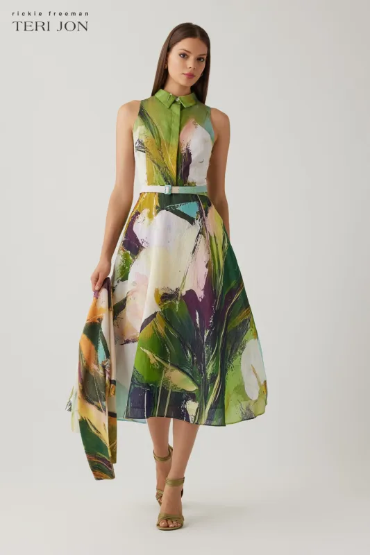 Cotton Abstract Print Sleeveless Shirtwaist Dress sold by Teri Jon