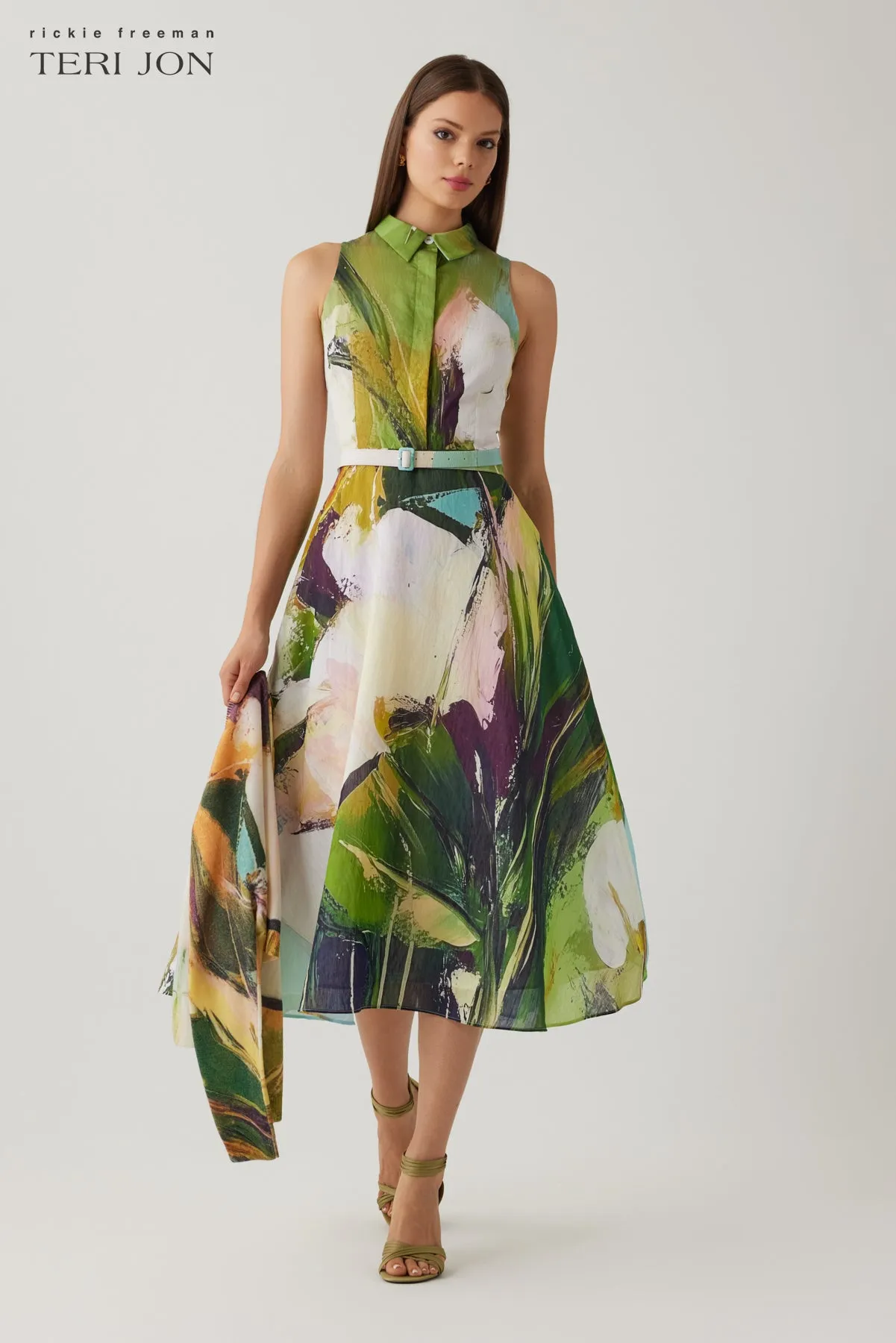 Cotton Abstract Print Sleeveless Shirtwaist Dress sold by Teri Jon
