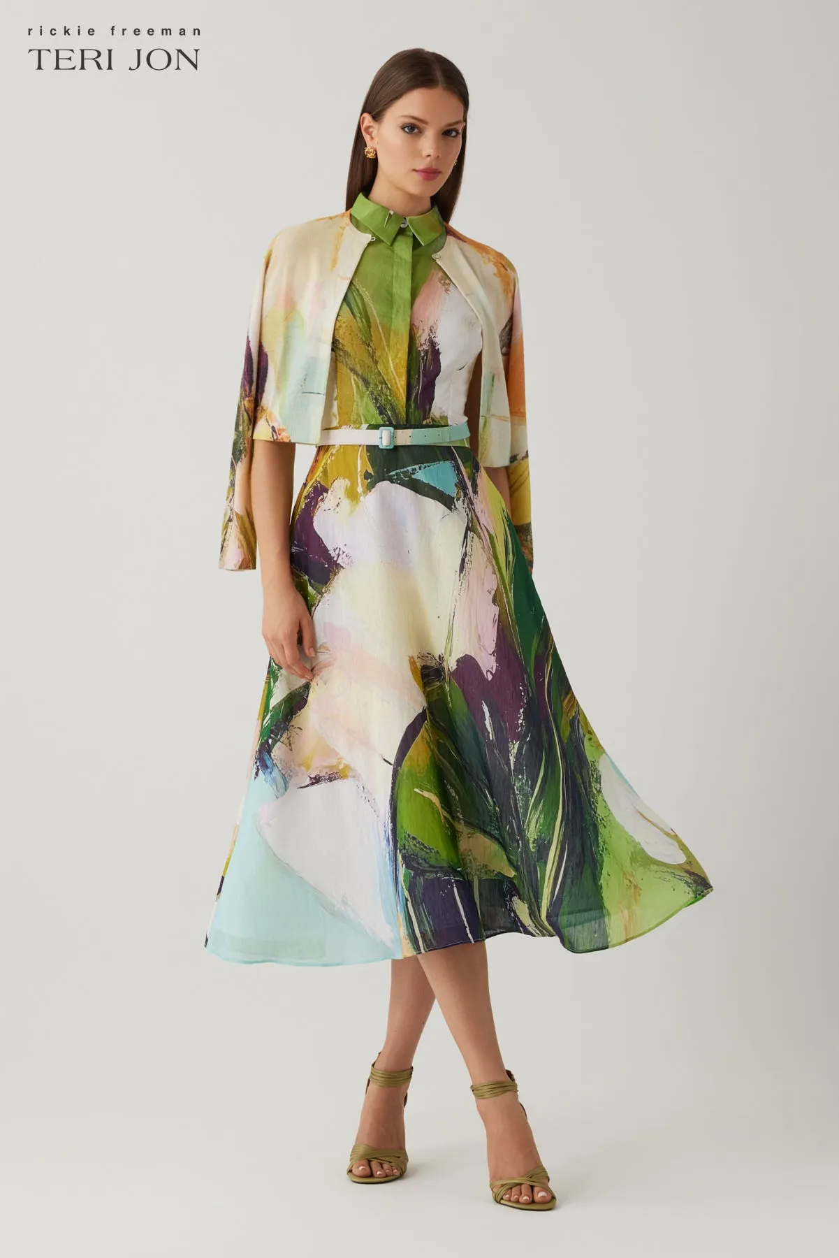 Cotton Abstract Print Sleeveless Shirtwaist Dress sold by Teri Jon product image thumbnail 2