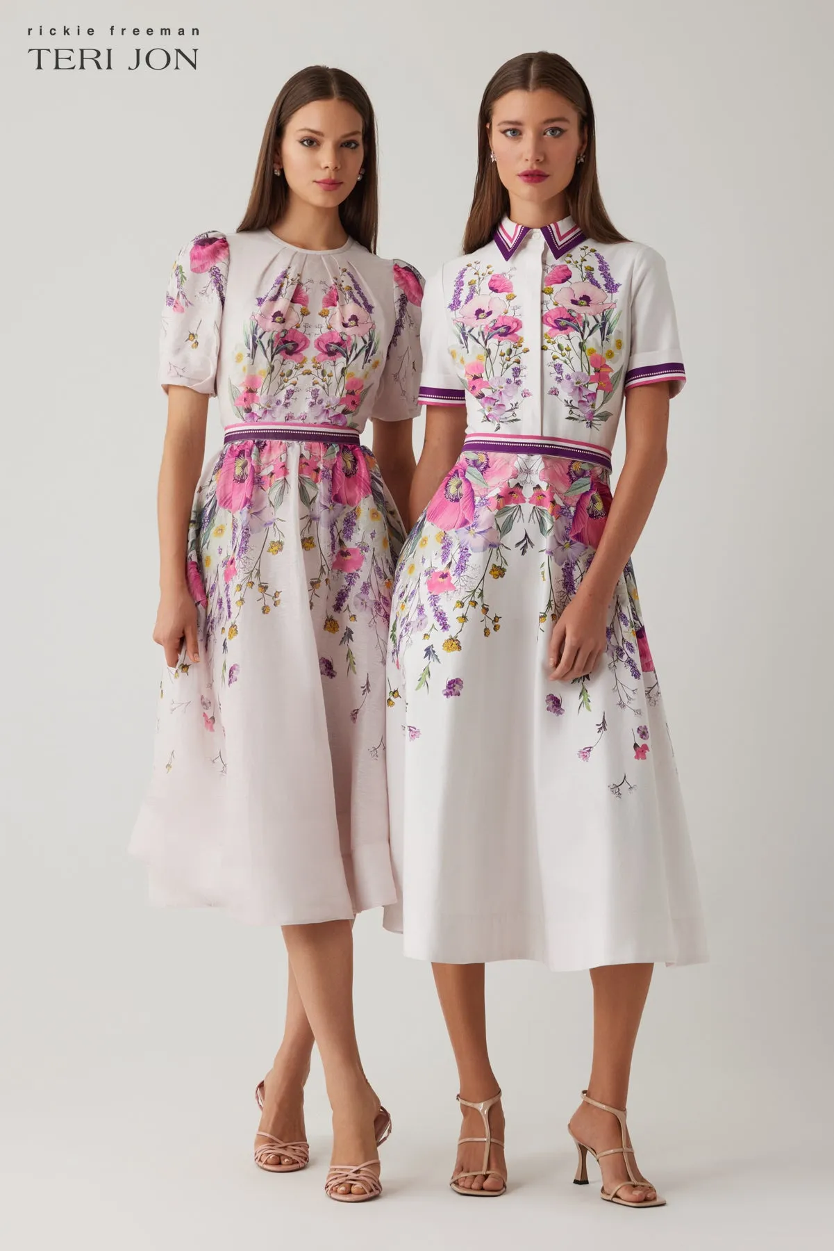 Cotton Shirtwaist Floral Print Stripe Trim Dress sold by Teri Jon product image thumbnail 5