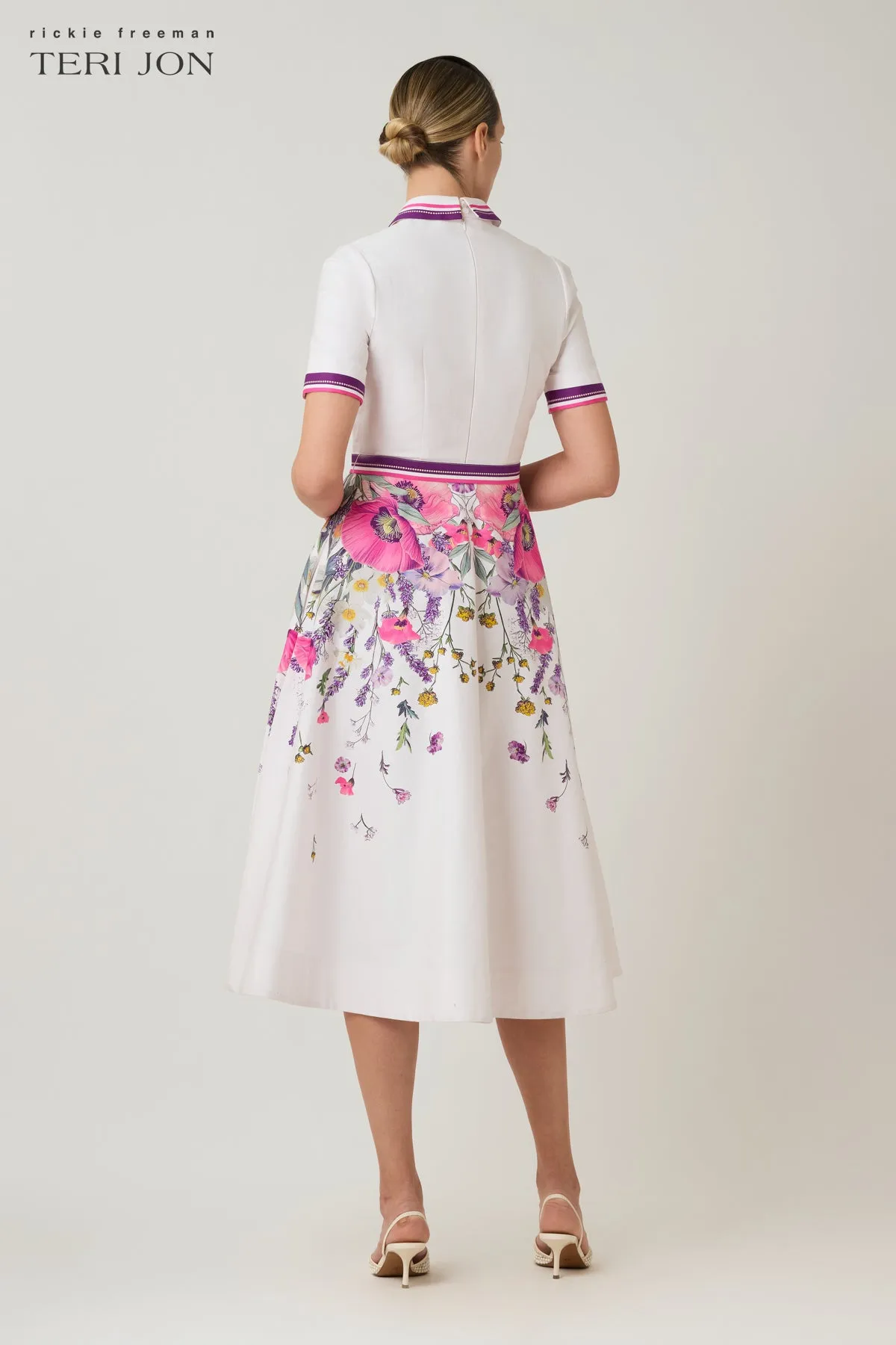 Cotton Shirtwaist Floral Print Stripe Trim Dress sold by Teri Jon product image thumbnail 4