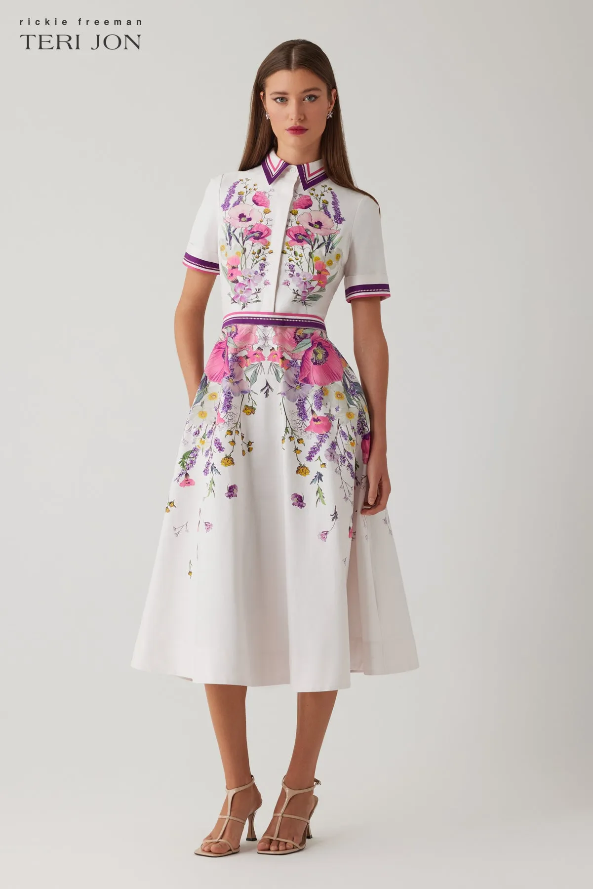 Cotton Shirtwaist Floral Print Stripe Trim Dress sold by Teri Jon