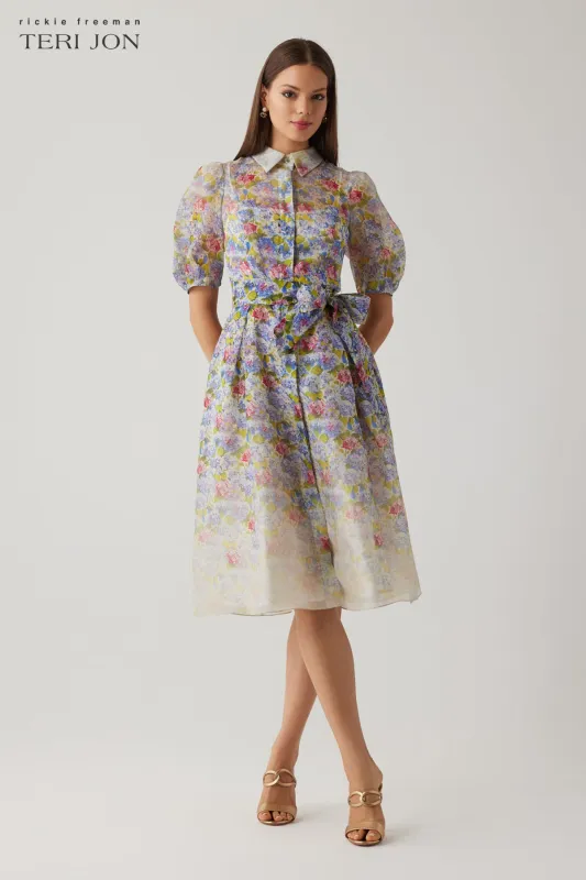 Silk Linen Print Puff Sleeve Shirtwaist Dress sold by Teri Jon