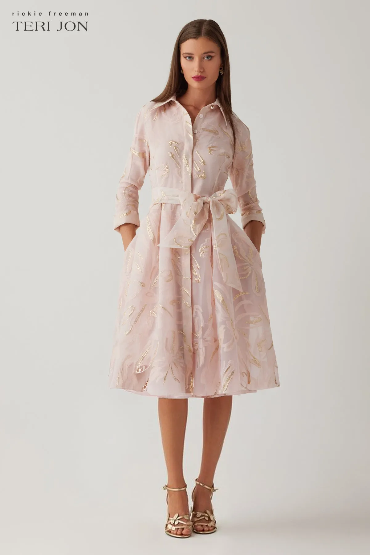 Metallic Organza Jacquard Shirt Waist Dress sold by Teri Jon