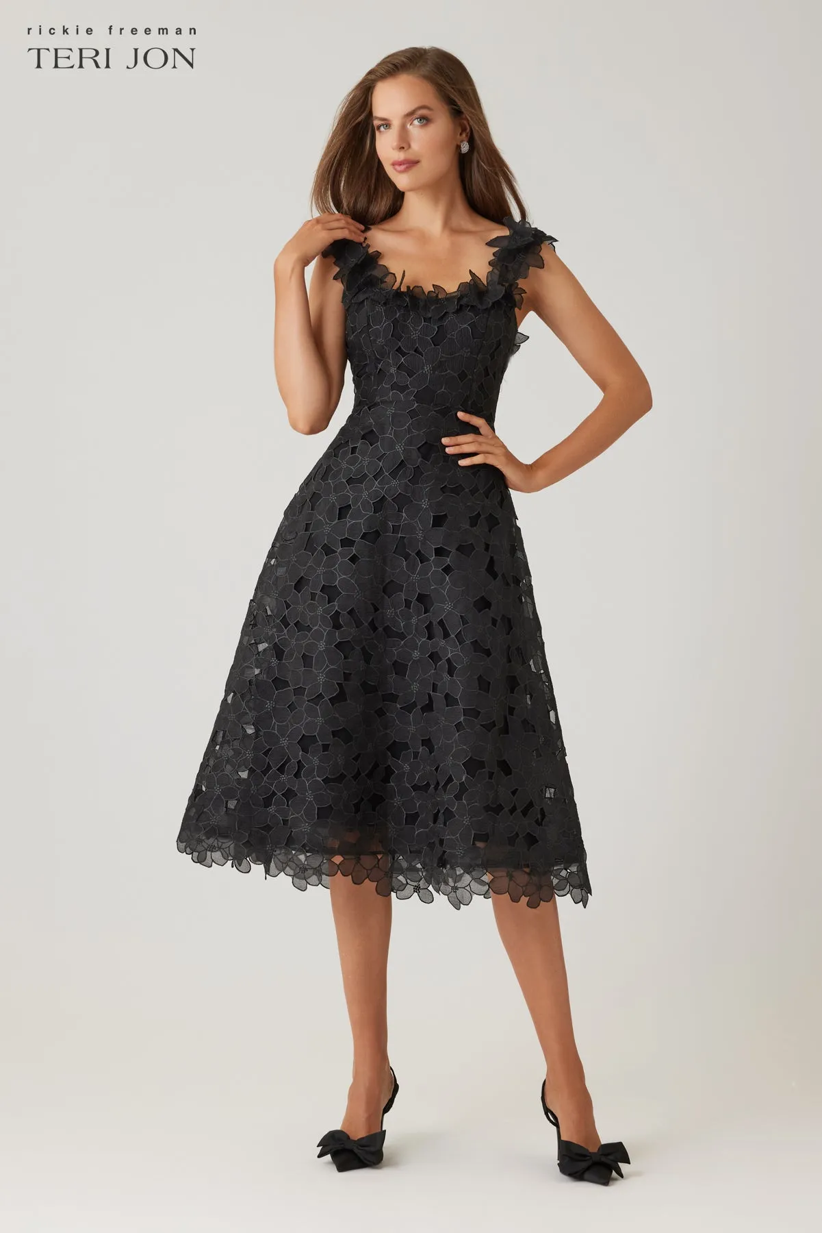 Organza Lace Sleeveless 3D Flower Neckline A Line Dress sold by Teri Jon product image thumbnail 2