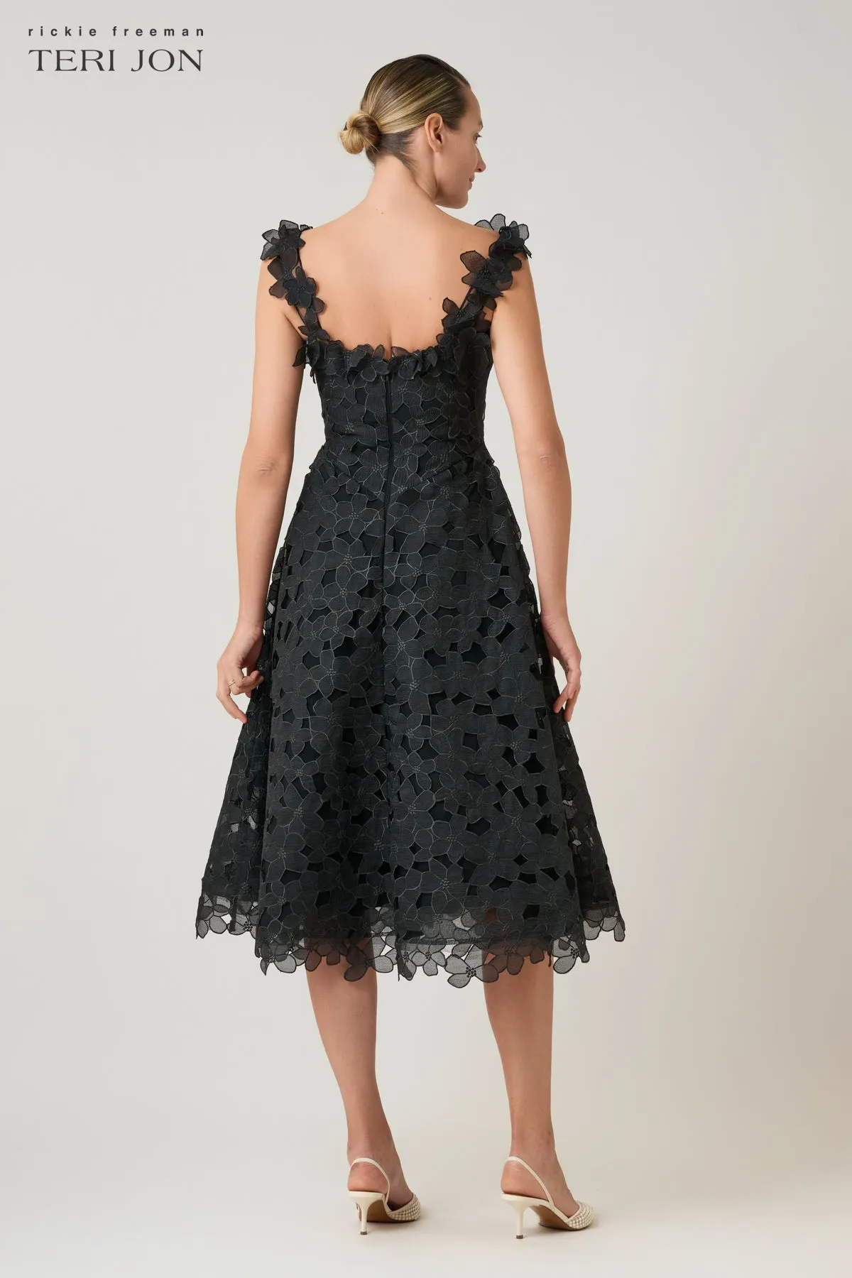 Organza Lace Sleeveless 3D Flower Neckline A Line Dress sold by Teri Jon product image thumbnail 3
