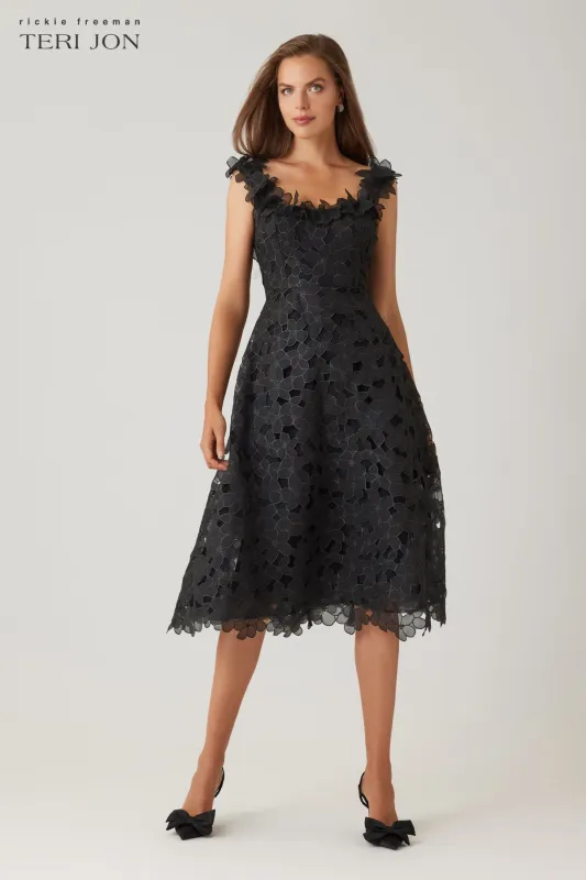 Organza Lace Sleeveless 3D Flower Neckline A Line Dress sold by Teri Jon