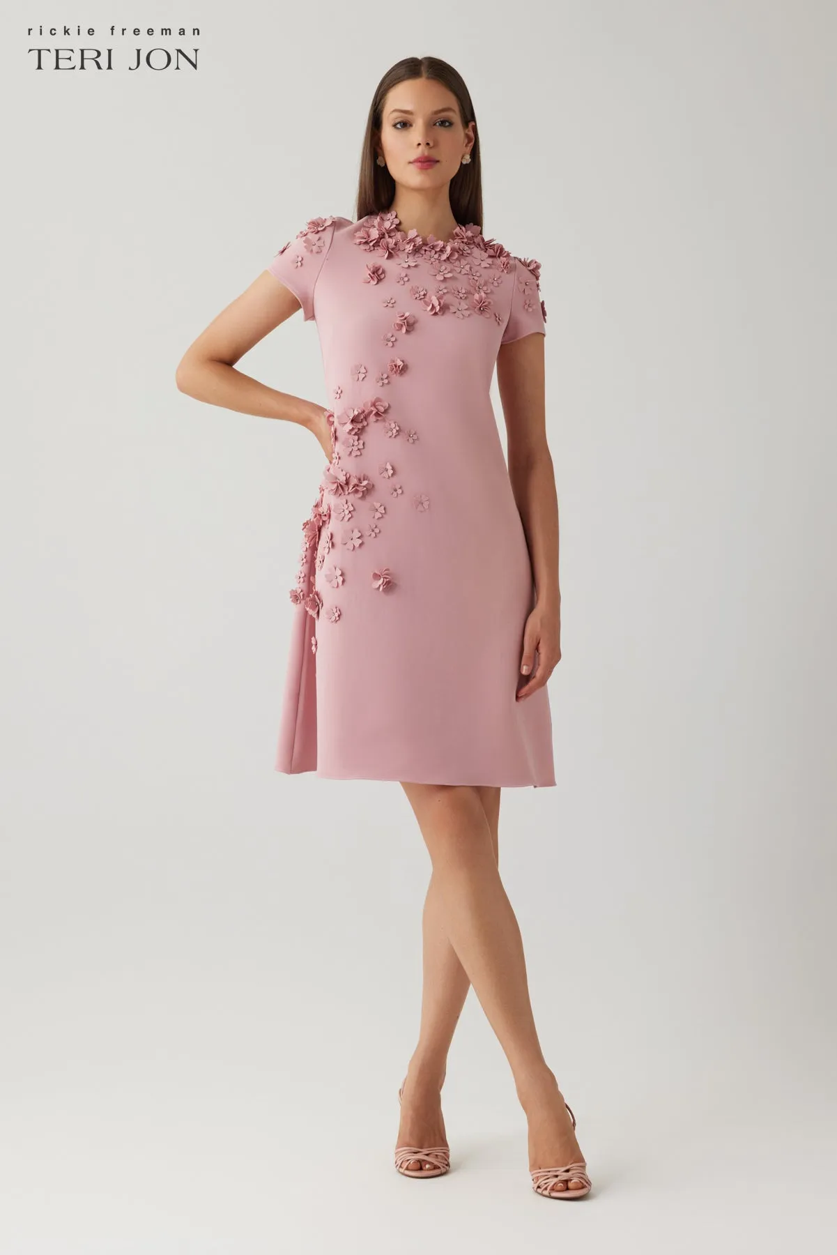 Crepe 3D Flower Cap Sleeve A Line Dress sold by Teri Jon product image thumbnail 2