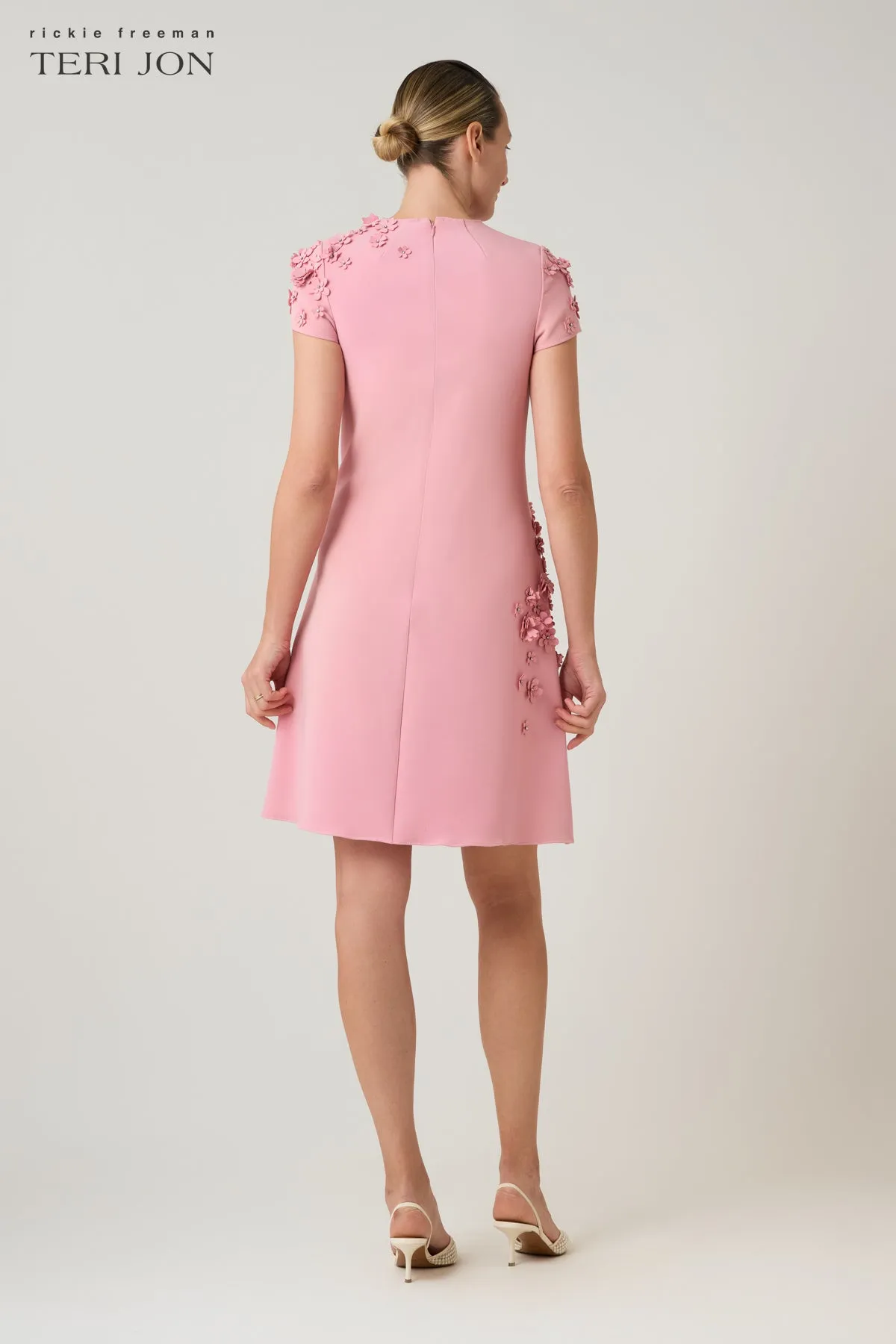 Crepe 3D Flower Cap Sleeve A Line Dress sold by Teri Jon product image thumbnail 4