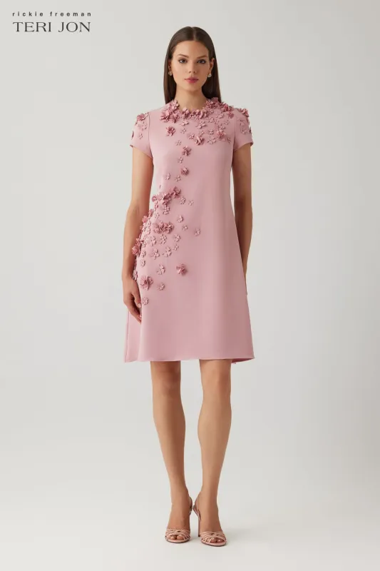 Crepe 3D Flower Cap Sleeve A Line Dress made by Teri Jon