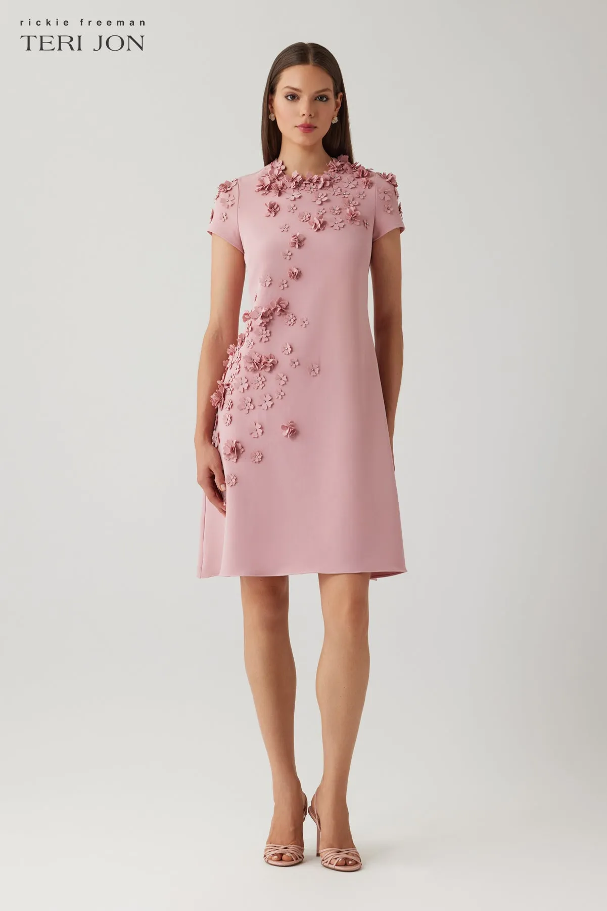 Crepe 3D Flower Cap Sleeve A Line Dress sold by Teri Jon