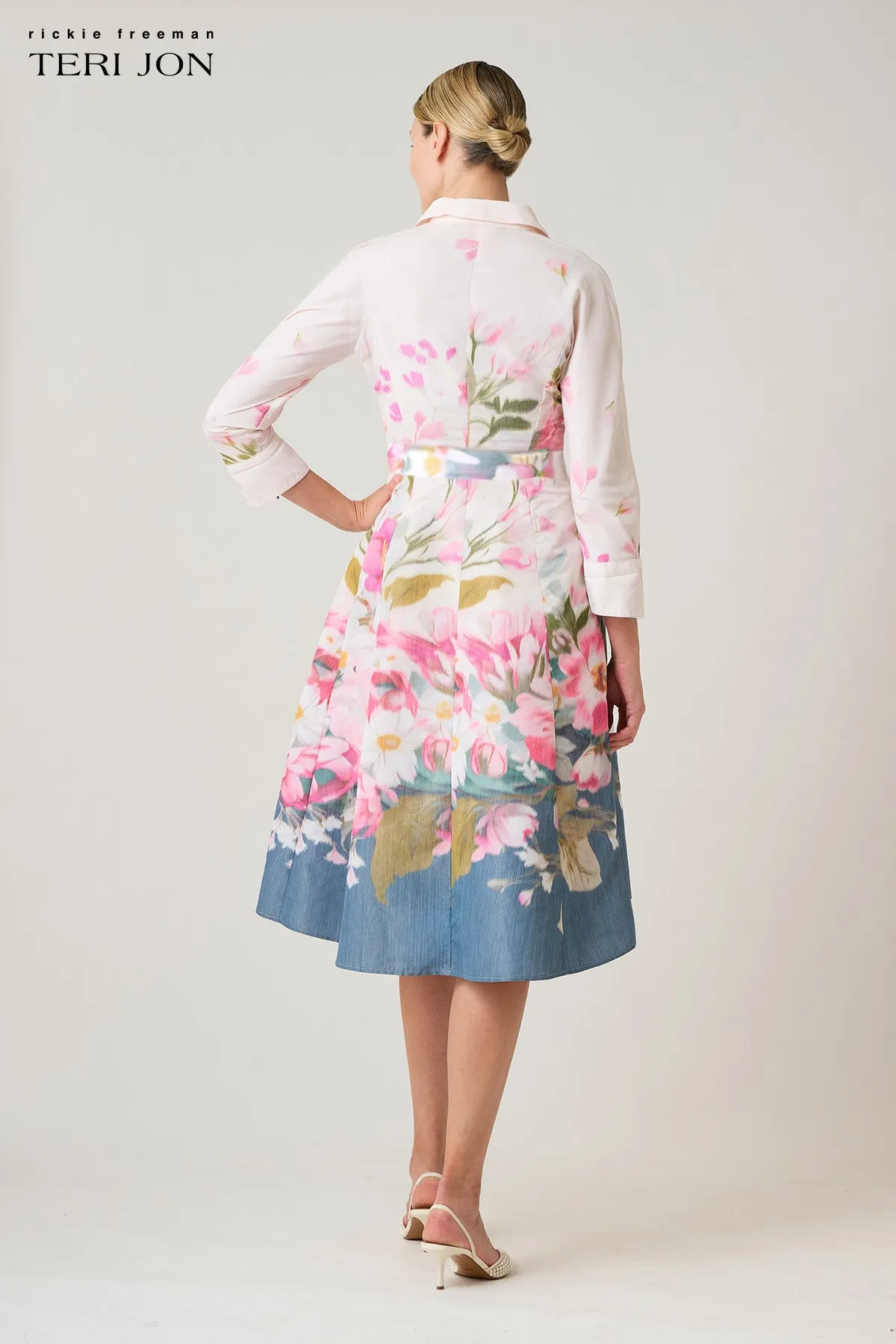 Taffeta Digital Floral Print Shirt Waist Dress sold by Teri Jon product image thumbnail 2