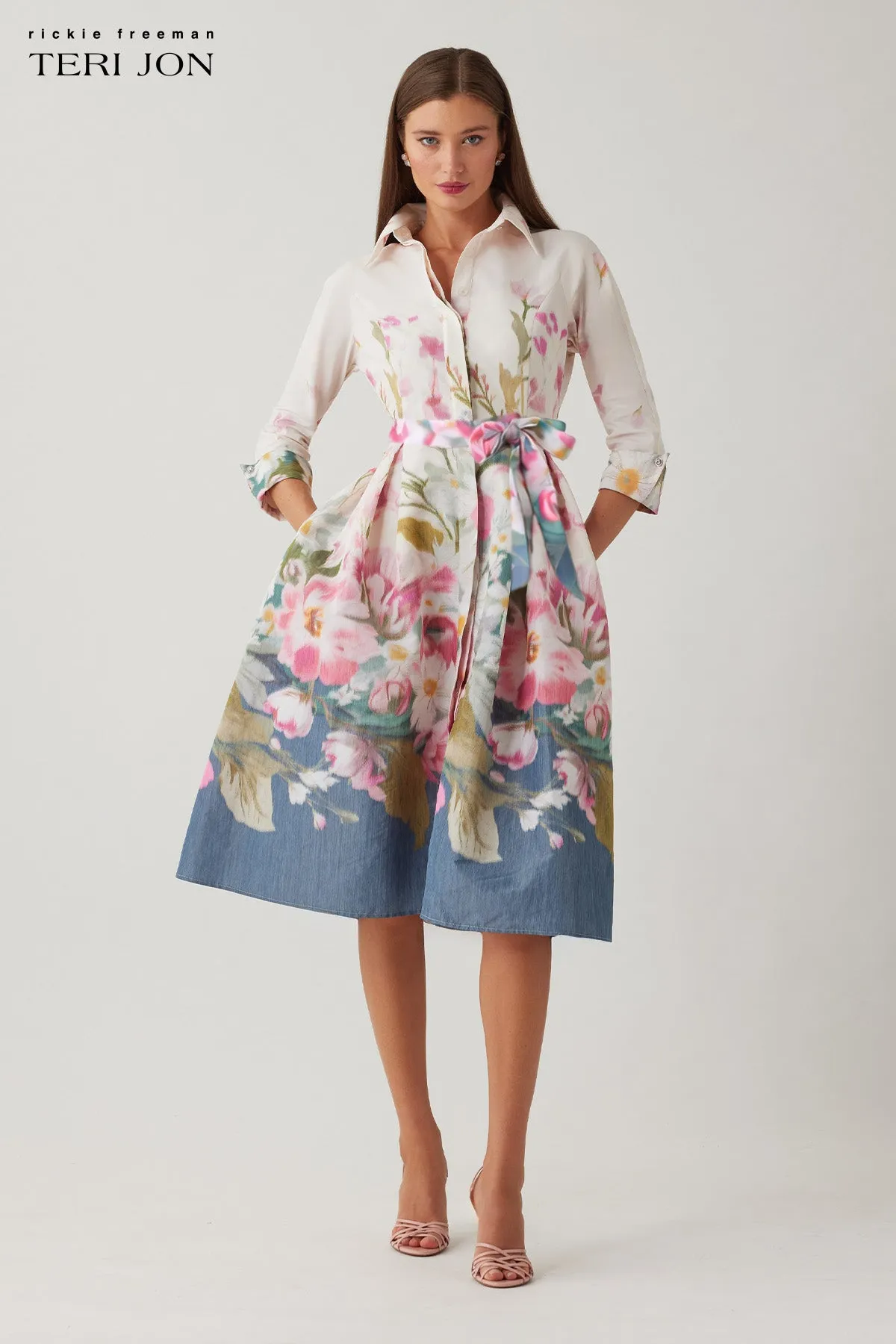 Taffeta Digital Floral Print Shirt Waist Dress sold by Teri Jon