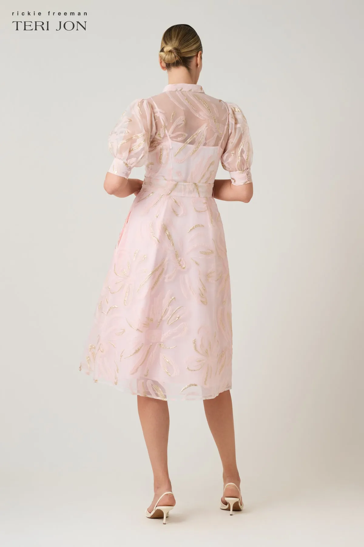 Metallic Organza Mandarin Collar Puff Sleeve Dress sold by Teri Jon product image thumbnail 2