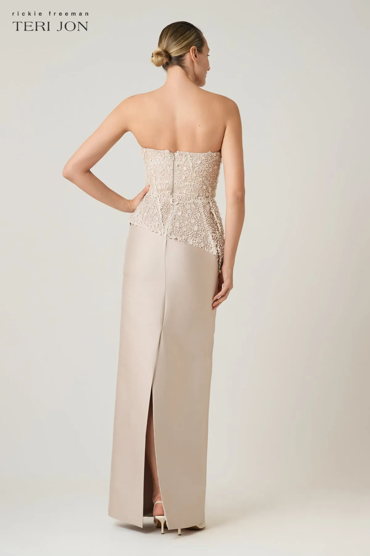 Beaded Strapless With Peplum Mikado Column Skirt Gown sold by Teri Jon product image thumbnail 3