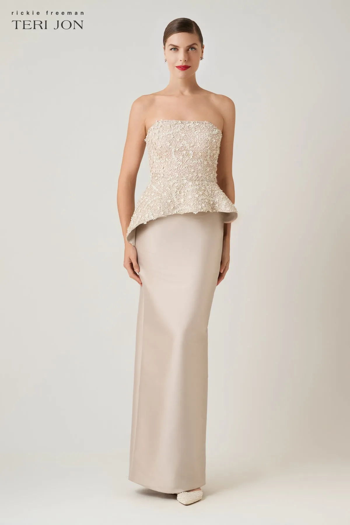 Beaded Strapless With Peplum Mikado Column Skirt Gown sold by Teri Jon product image thumbnail 2