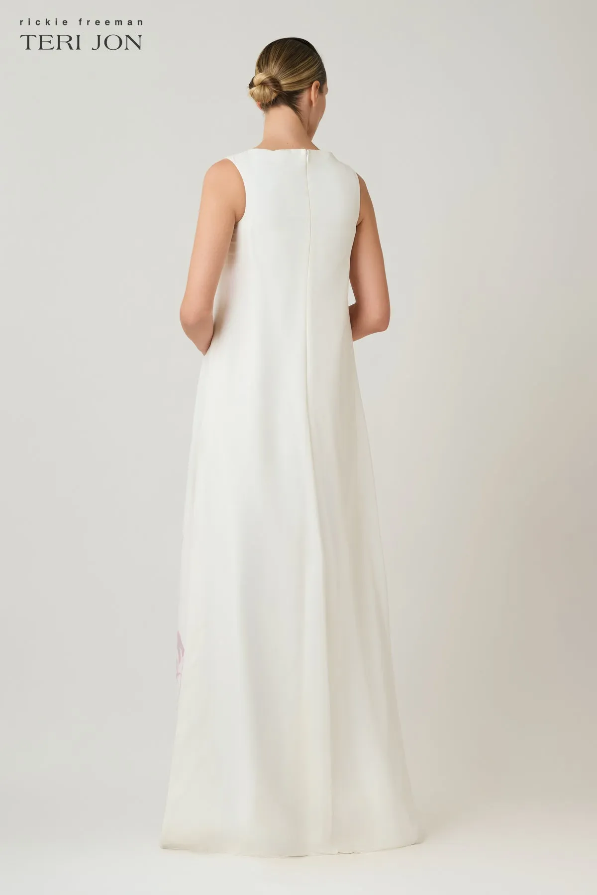 Digital Flower Print Crepe With Chiffon Overlay Gown sold by Teri Jon product image thumbnail 3