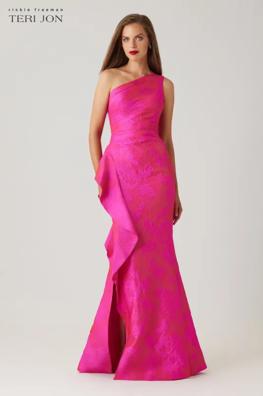 One Shoulder Side Ruffle Gown sold by Teri Jon