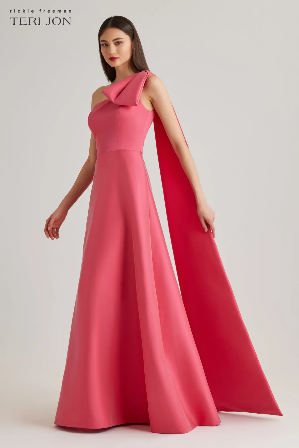 Mikado Bow One Shoulder A Line Skirt Gown sold by Teri Jon product image thumbnail 2