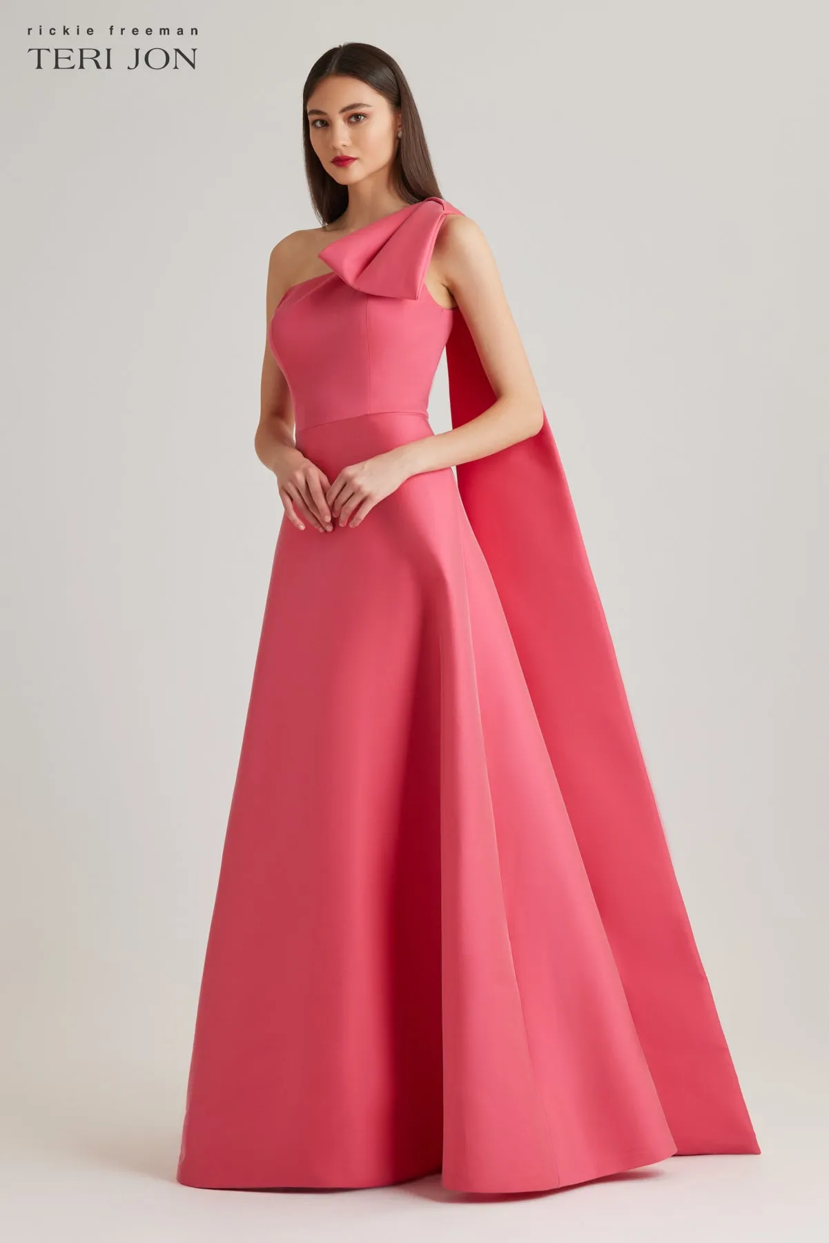 Mikado Bow One Shoulder A Line Skirt Gown sold by Teri Jon product image thumbnail 4