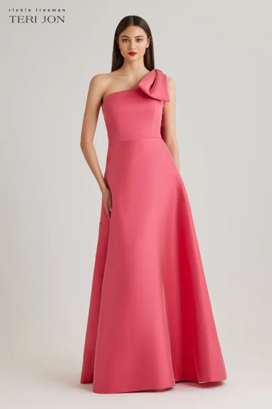 Mikado Bow One Shoulder A Line Skirt Gown sold by Teri Jon