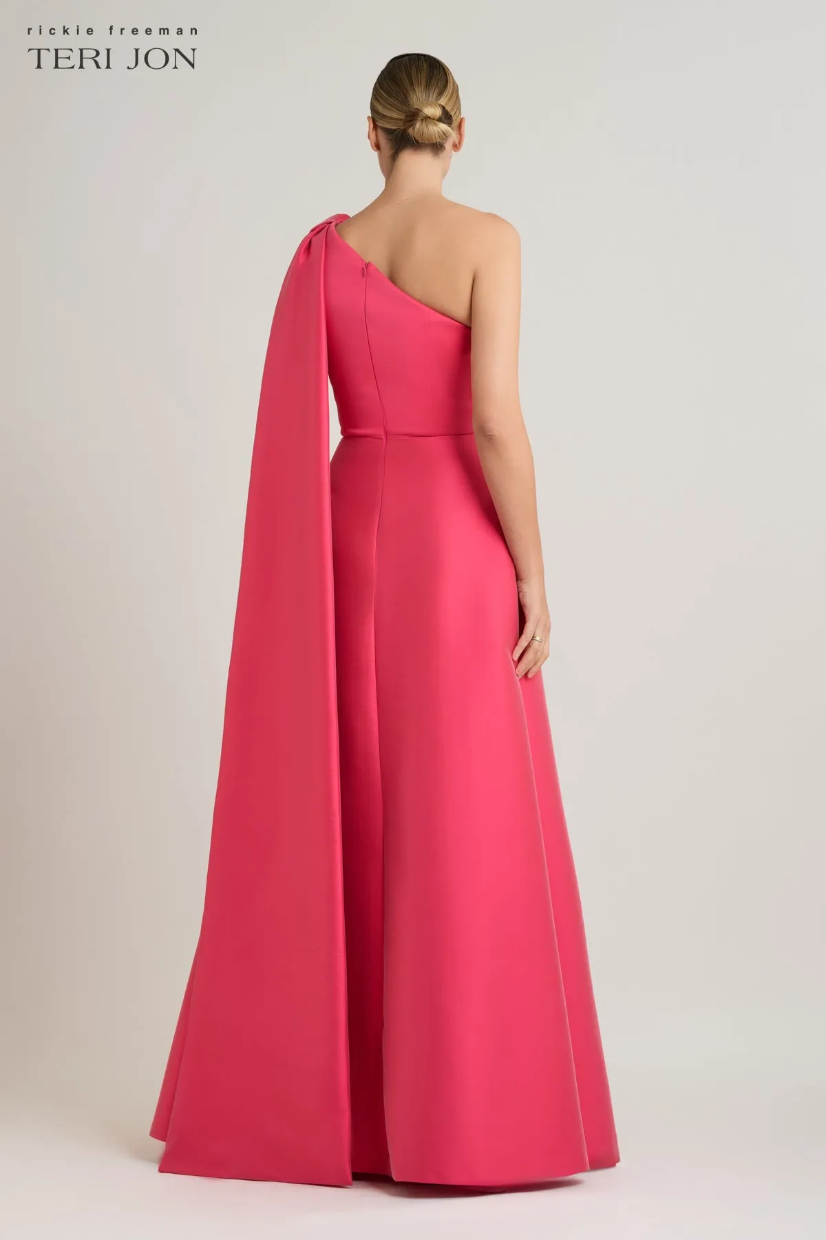 Mikado Bow One Shoulder A Line Skirt Gown sold by Teri Jon product image thumbnail 5