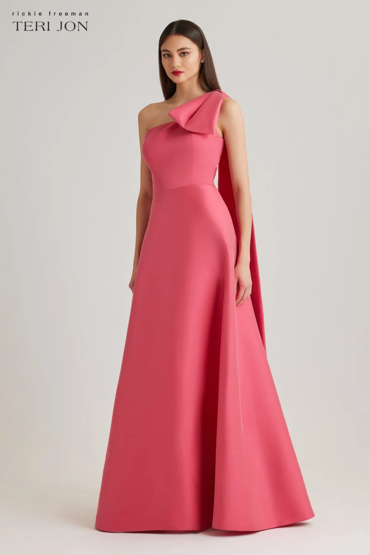 Mikado Bow One Shoulder A Line Skirt Gown sold by Teri Jon product image thumbnail 3