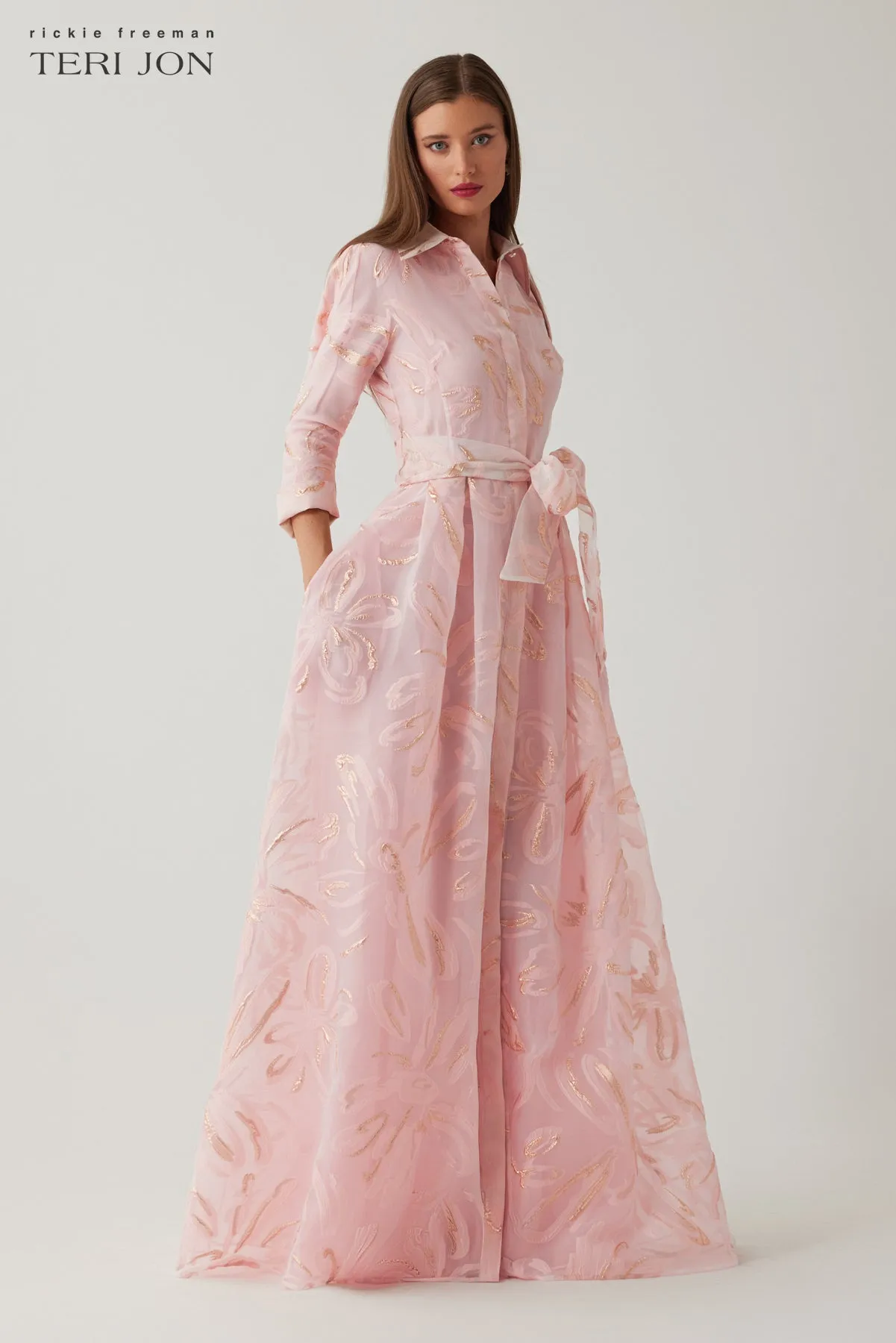 Metallic Organza Jacquard Shirt Waist Gown sold by Teri Jon product image thumbnail 2