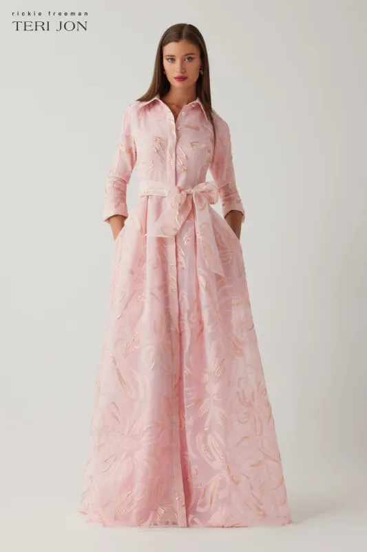 Metallic Organza Jacquard Shirt Waist Gown sold by Teri Jon