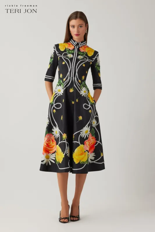 Cotton Pearl Floral Print Shirtwaist Elbow Sleeve Dress sold by Teri Jon