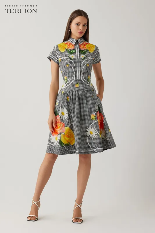 Cotton Pearl Floral Print Short Sleeve Shirtwaist Dress made by Teri Jon