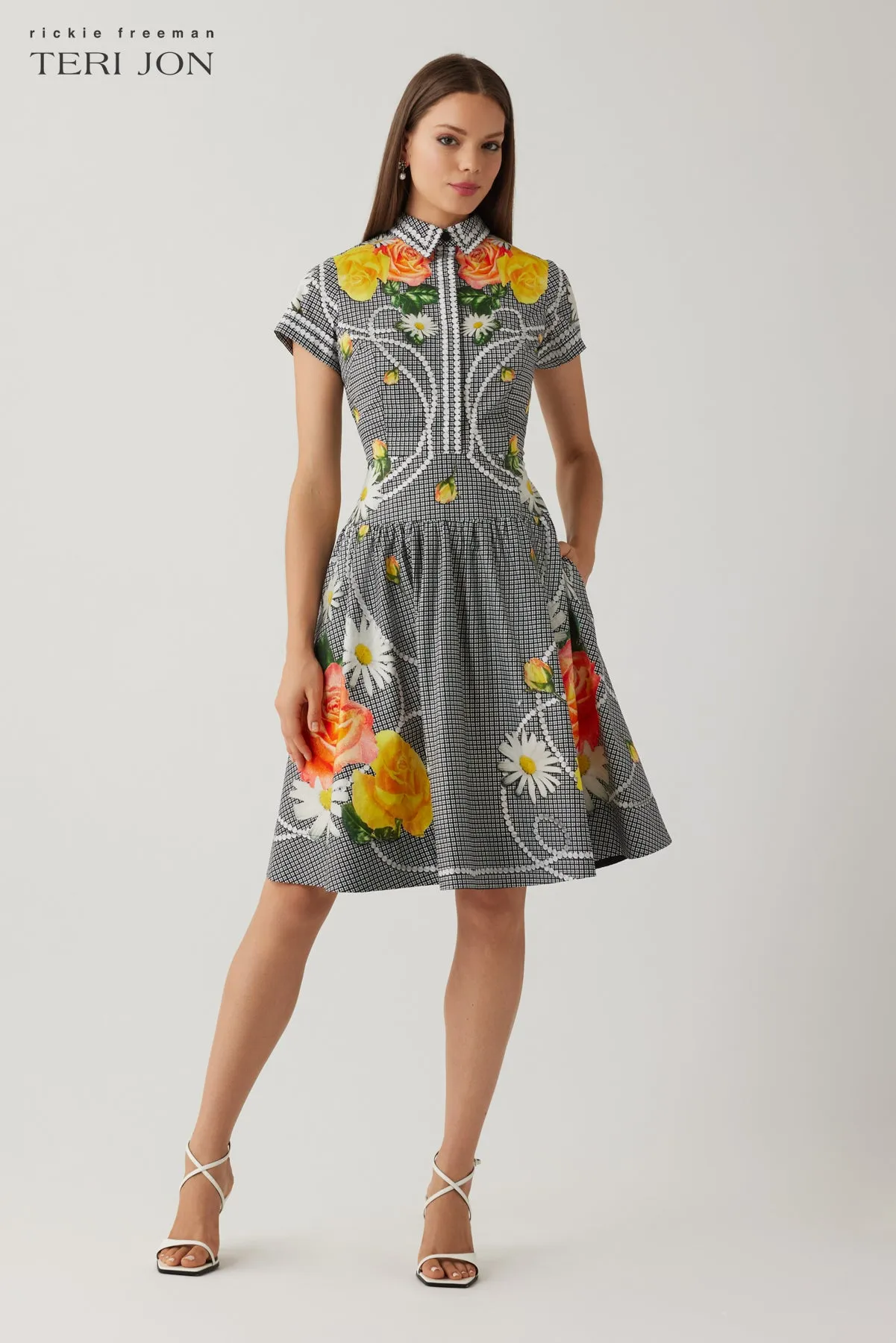 Cotton Pearl Floral Print Short Sleeve Shirtwaist Dress sold by Teri Jon