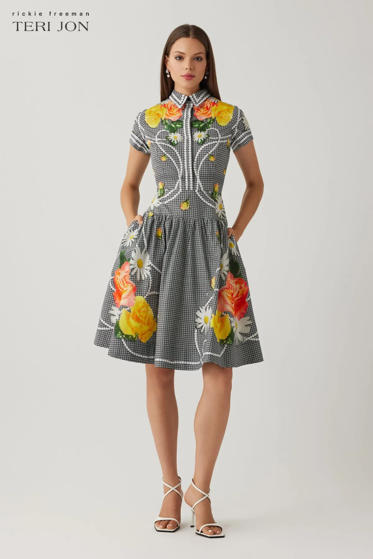 Cotton Pearl Floral Print Short Sleeve Shirtwaist Dress sold by Teri Jon product image thumbnail 2