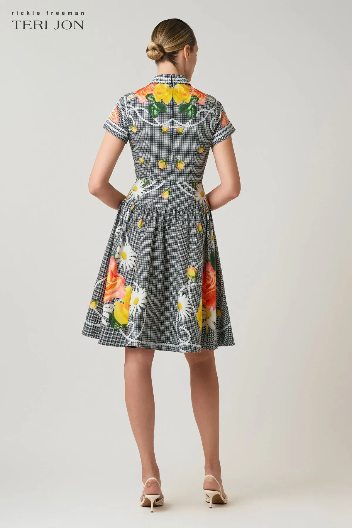 Cotton Pearl Floral Print Short Sleeve Shirtwaist Dress sold by Teri Jon product image thumbnail 4