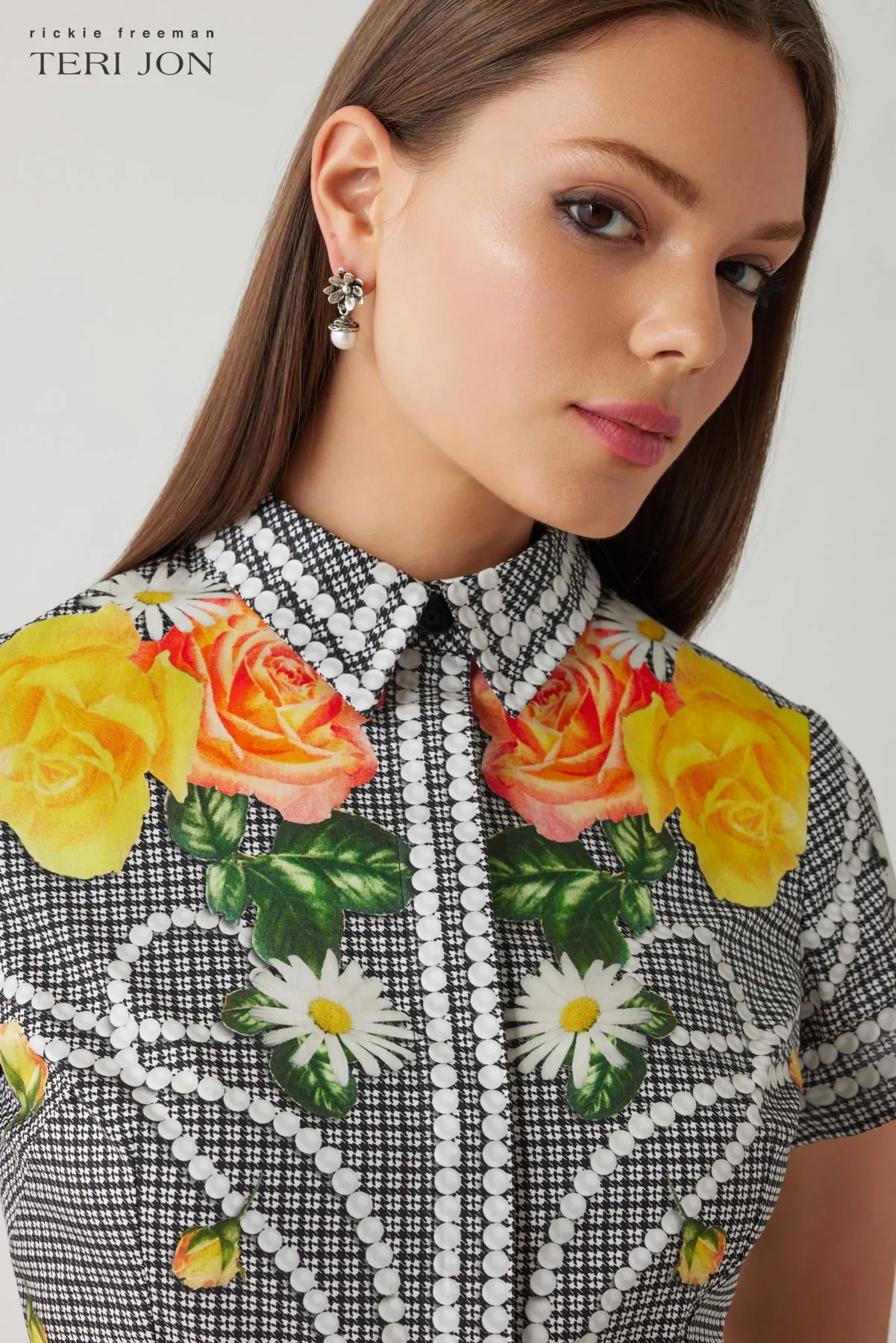 Cotton Pearl Floral Print Short Sleeve Shirtwaist Dress sold by Teri Jon product image thumbnail 3