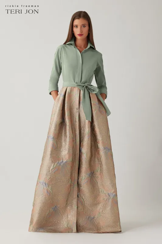 Taffeta Shirt Waist Jacquard Skirt Gown sold by Teri Jon