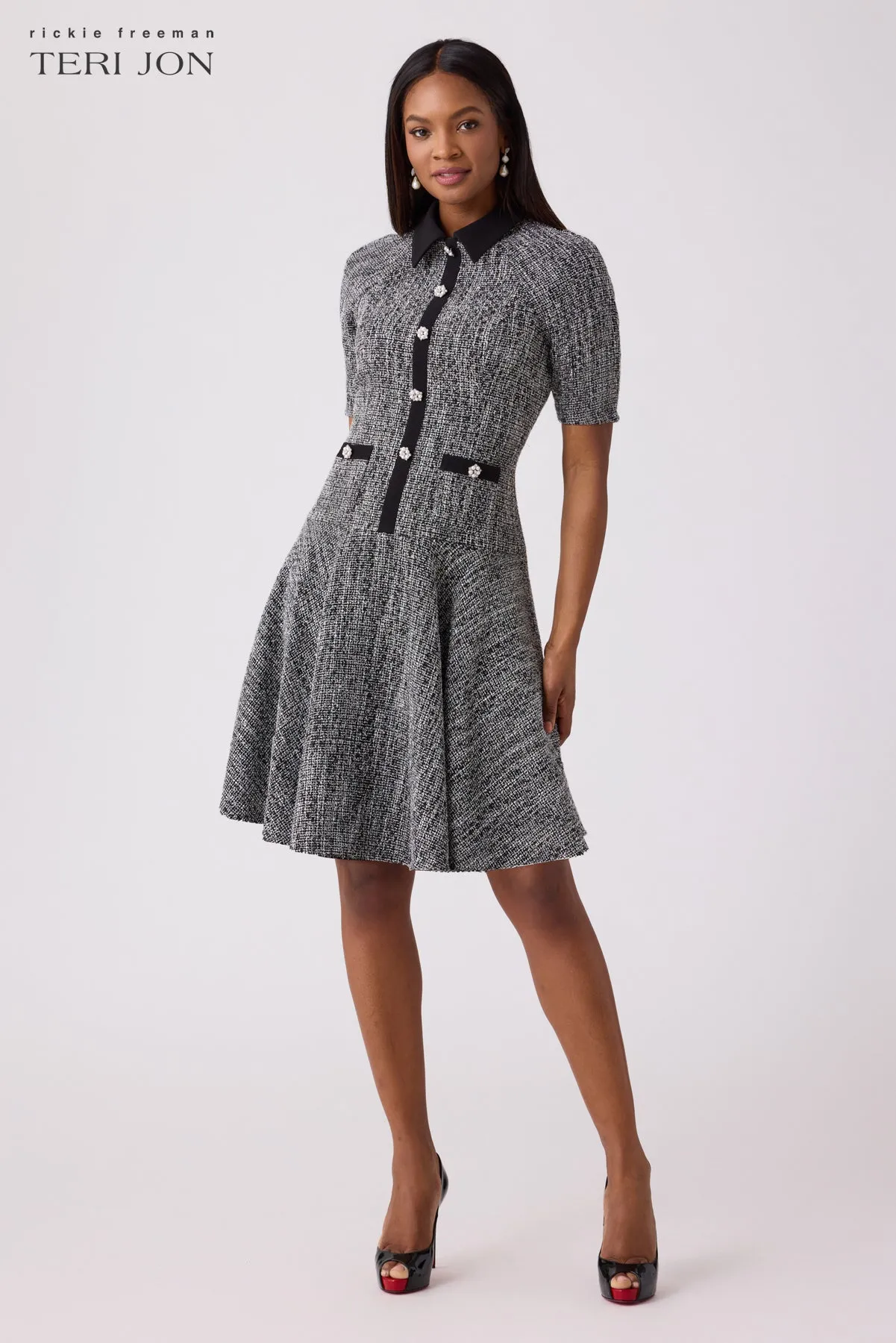 Metallic Tweed Flounce Daytime Dress sold by Teri Jon product image thumbnail 2