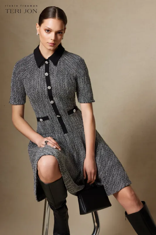 Metallic Tweed Flounce Daytime Dress sold by Teri Jon