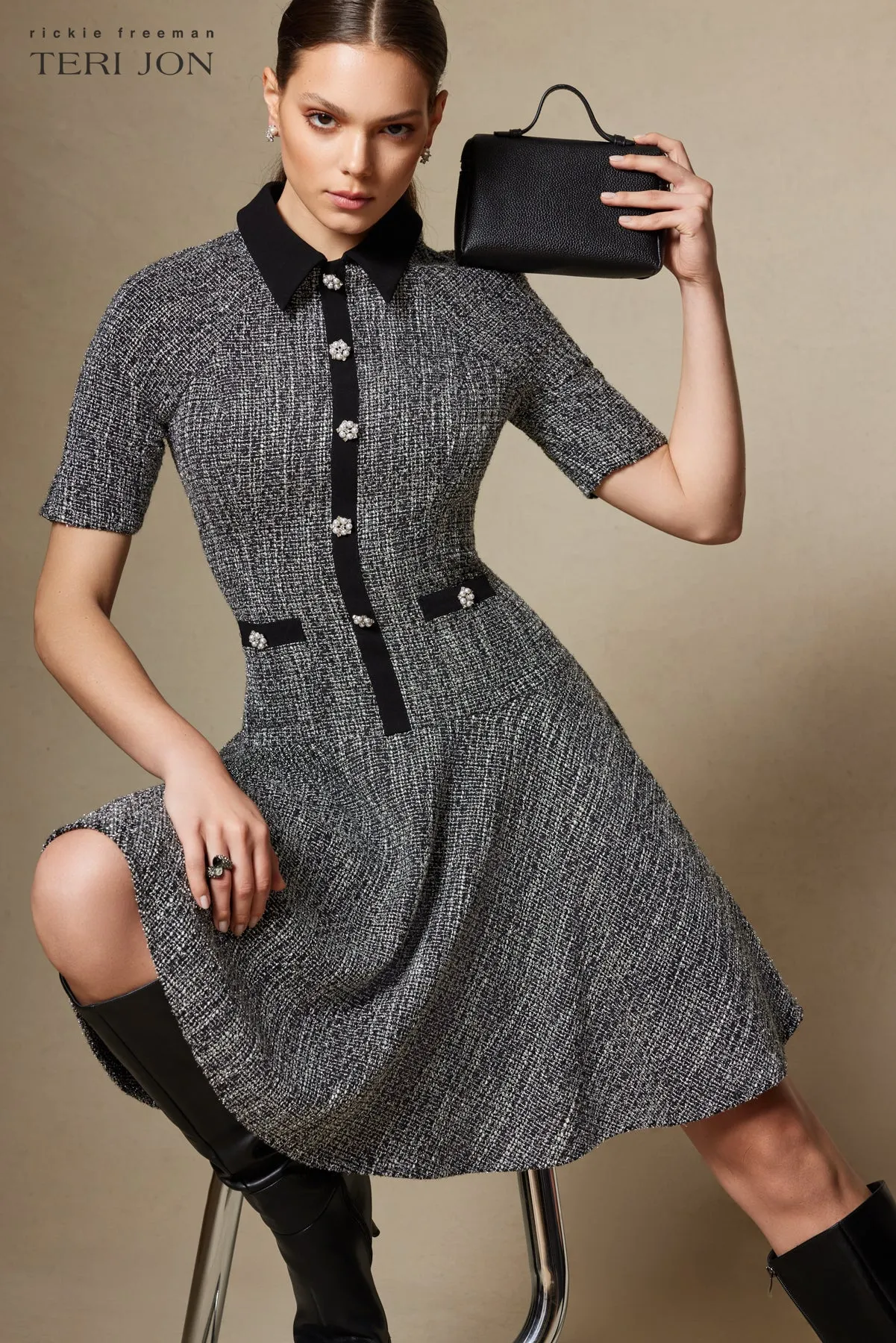 Metallic Tweed Flounce Daytime Dress sold by Teri Jon product image thumbnail 3