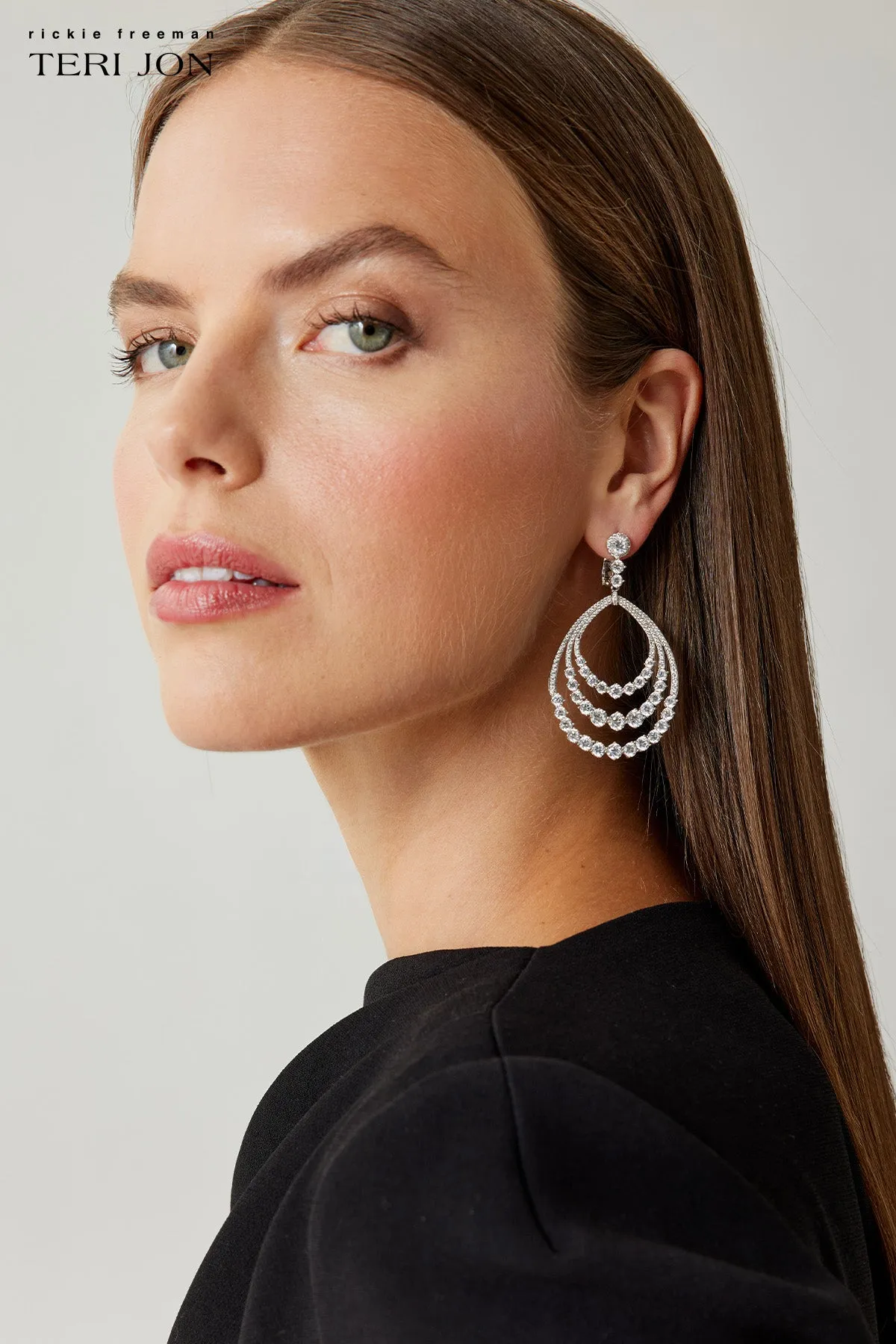 Layered Crystal Hoop Drop Earrings sold by Teri Jon