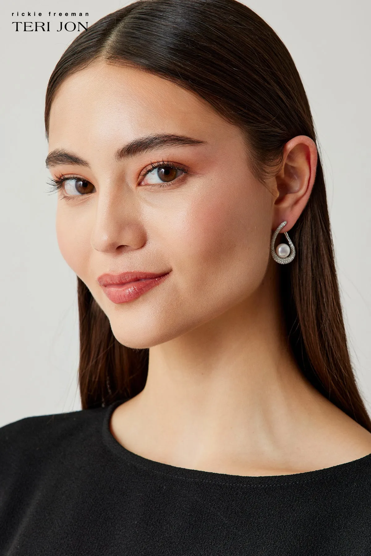 Silver Pavé Pearl Drop Earrings sold by Teri Jon