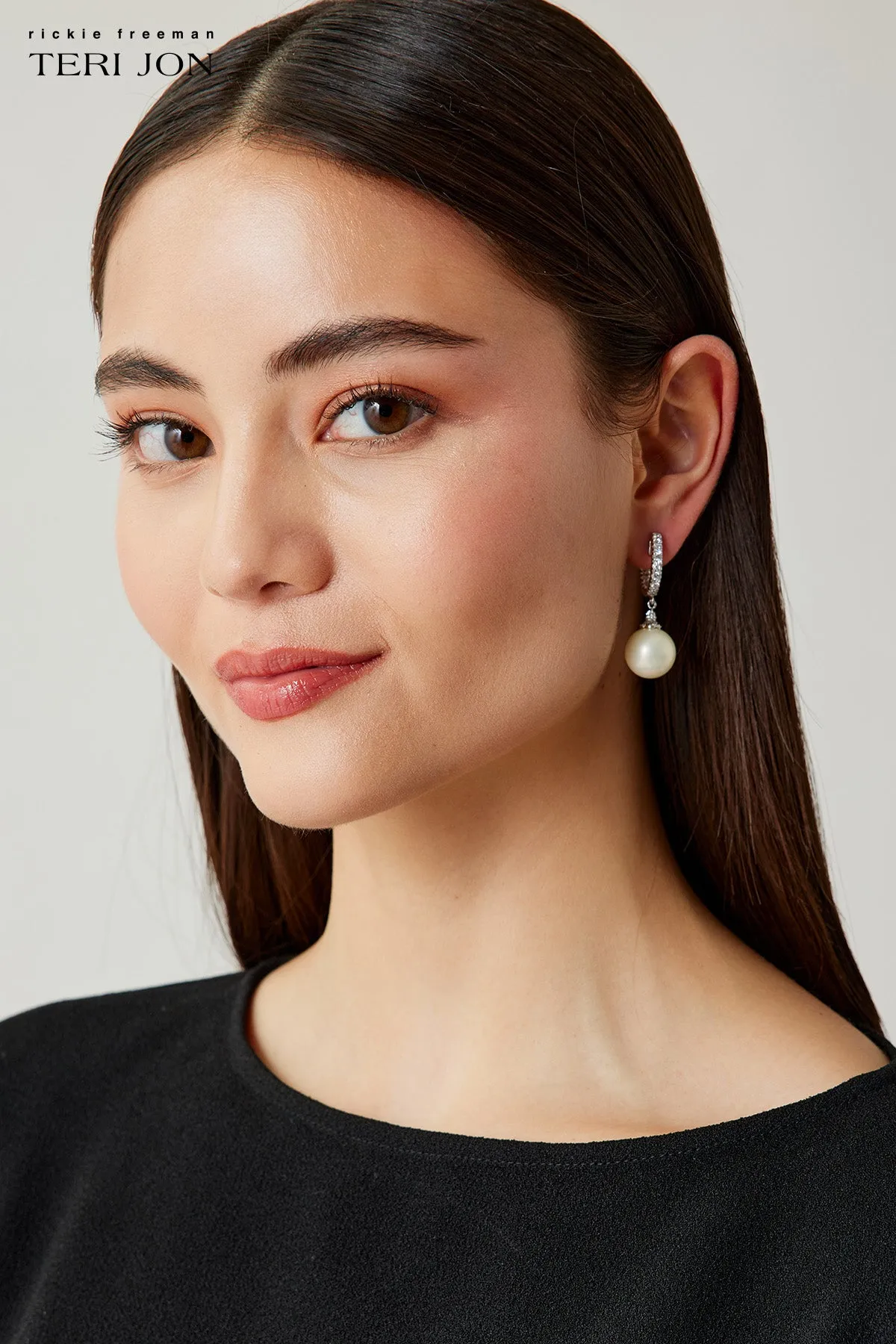 Halo Pearl Drop Earrings sold by Teri Jon