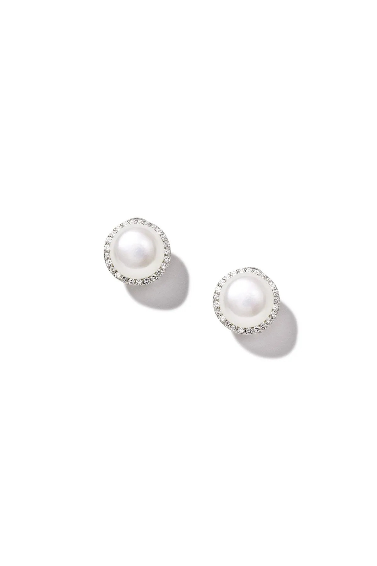 Silver Pearl Stud with Crystal Accent Earrings sold by Teri Jon product image thumbnail 2